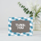 Blue & White Gingham Leinwand Danke Postcards Postkarte (Stehend Vorderseite)