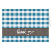 Blue & White Gingham Leinwand Dankeschön Karte (Vorderseite (Horizontal))