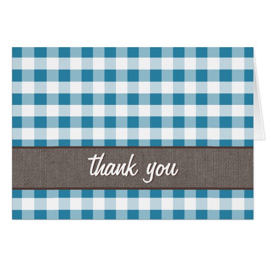 Blue & White Gingham Leinwand Dankeschön Karte (Vorderseite (Horizontal))