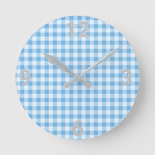 Blue White Gingham Moderne Uhr (Vorderseite)