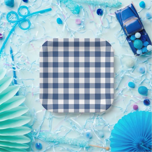 Blue White Gingham Pattern Pappteller (Party)