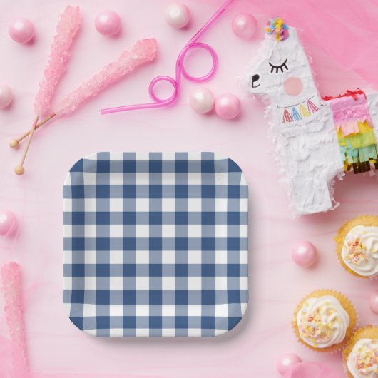 Blue White Gingham Pattern Pappteller (Party)