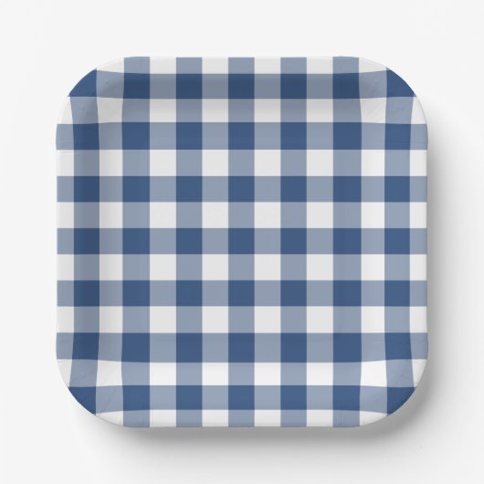Blue White Gingham Pattern Pappteller (Vorderseite)