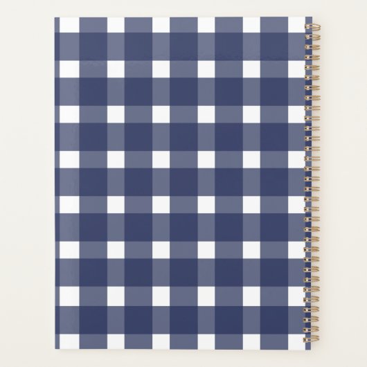 Blue White Gingham Personalisiert Planer (Rückseite)