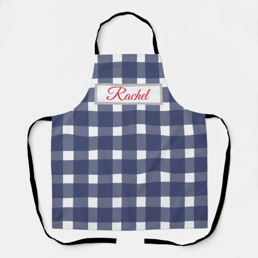 Blue White Gingham Personalisiert Schürze (Vorderseite)
