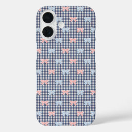 Blue White Gingham Pink Blue Coquette Bows Trendy  iPhone 16 Hülle