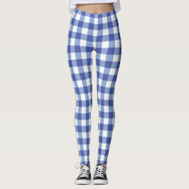 Blue & White Gingham Schachbrett Karos Kariert Leggings
