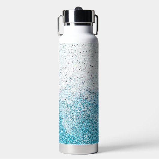 Blue & White Glitzer Ombre Trinkflasche (Vorderseite)