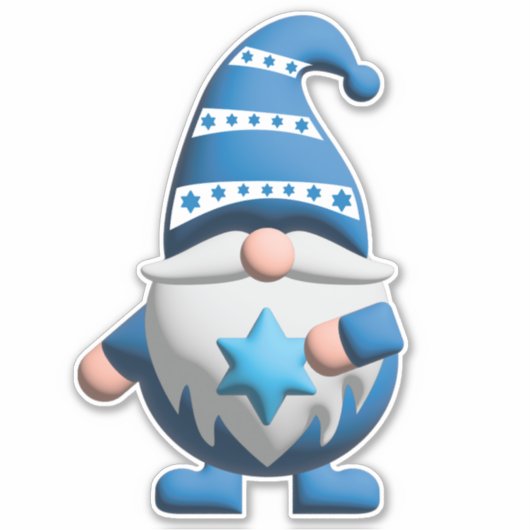 Blue White Gnome holding Star of David Aufkleber (Vorderseite)