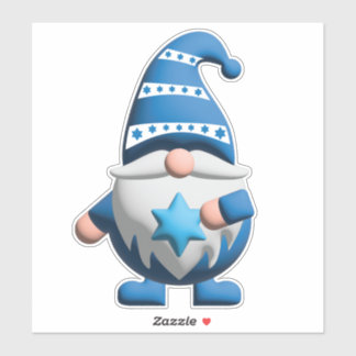Blue White Gnome holding Star of David Aufkleber