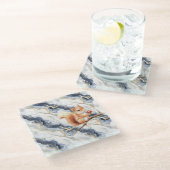 Blue White Gold Abstract Squirrel Apple Glasuntersetzer (Schrägansicht)