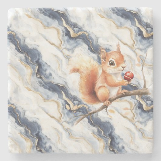 Blue White Gold Abstract Squirrel Apple Steinuntersetzer (Vorderseite)