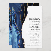 Blue White Gold Agate Hochzeit Einladung (Vorne/Hinten)