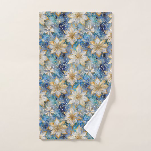 Blue White Gold Christmas Poinsettias Badhandtuch Set (Handtuch)