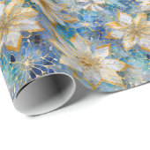 Blue White Gold Christmas Poinsettias Geschenkpapier (Rolleneckpunkt)