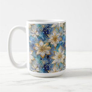Blue White Gold Christmas Poinsettias Kaffeetasse