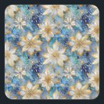 Blue White Gold Christmas Poinsettias Quadratischer Aufkleber<br><div class="desc">You are viewing The Lee Hiller Fotogray Art and Designs Collection of Home and Office Decor,  Apparel,  Ohrs and Collectibles. The Designs inklusive Lee Hiller Fotogray and Mixed Media Digital Art Collection. You can view her Nature fotogray at http://HikeOurPlanet.com/ and follow her hiking blog within Hot Springs National Park.</div>