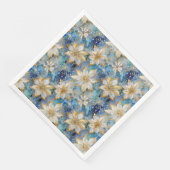 Blue White Gold Christmas Poinsettias Serviette (Ecke)