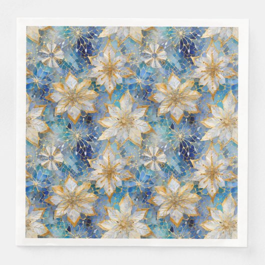 Blue White Gold Christmas Poinsettias Serviette (Vorderseite)