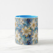 Blue White Gold Christmas Poinsettias Tasse (Zentrum)