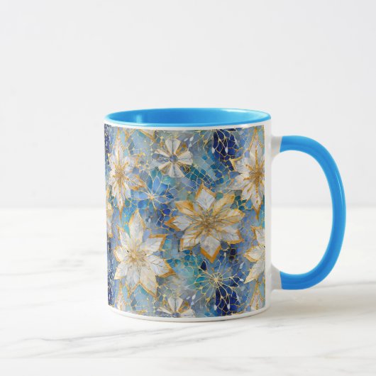 Blue White Gold Christmas Poinsettias Tasse (Rechts)