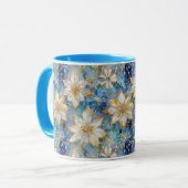 Blue White Gold Christmas Poinsettias Tasse (Vorderseite Links)
