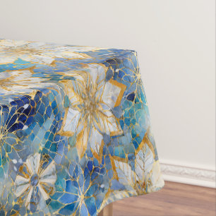 Blue White Gold Christmas Poinsettias Tischdecke