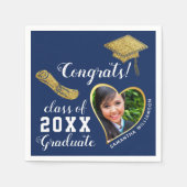 Blue White Gold Class 2025 Grad Foto Abschluss Serviette (Vorderseite)