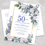Blue White Gold Floral 50. Geburtstagsparty Einladungspostkarte<br><div class="desc">Ehre eine besondere Frau mit dieser eleganten und weiblichen Geburtstagsfeier Postcard.</div>
