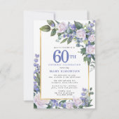 Blue White Gold Floral 60. Geburtstag Einladung (Vorderseite)
