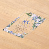 Blue White Gold Floral 85. Geburtstag Acryleinladungen (Ablage )