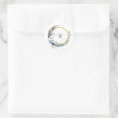 Blue White Gold Floral Monogram Boho Wedding Runder Aufkleber (Tasche)