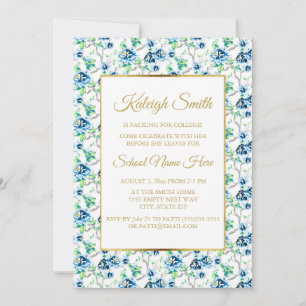 Blue White Gold Floral Trunk Party Einladung