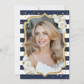 Blue White Gold Foto 50. Geburtstag Einladung (Rückseite)