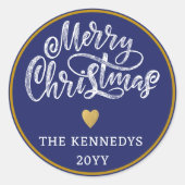 Blue White Gold Frohe Weihnachten Runder Aufkleber (Vorderseite)