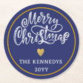 Blue White Gold Frohe Weihnachten Runder Pappuntersetzer (Vorderseite)