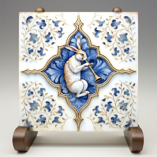 Blue White Gold Hare Mittelalterliche Skulptur Fliese