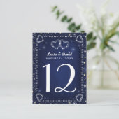 Blue White Gold Hearts & Stars Tischnummer Cards (Stehend Vorderseite)
