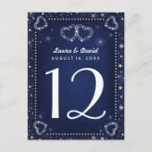 Blue White Gold Hearts & Stars Tischnummer Cards (Vorderseite)