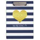 Blue White Gold Herzdesign Ihr Name Klemmbrett (Vorderseite)