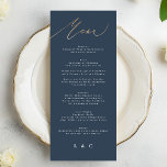 Blue White Gold Klassische Hochzeit Menükarte<br><div class="desc">*Keine echte Folie *Teil einer Sammlung</div>