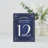 Blue White & Gold Liebe & Stars Tischnummer Cards (Stehend Vorderseite)