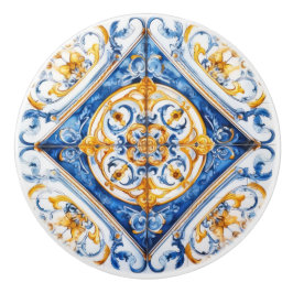 Blue White Gold Look Talavera Azulejo Tile Keramikknauf