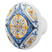 Blue White Gold Look Talavera Azulejo Tile Keramikknauf (Rechts)