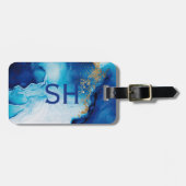 Blue White Gold Marmor Gepäckanhänger (Vorderseite horizontal)