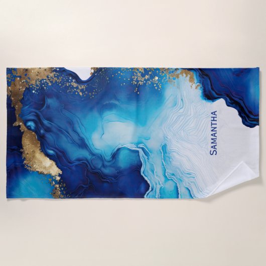 Blue White Gold Marmor Strandtuch (Vorderseite)