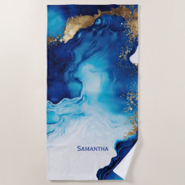 Blue White Gold Marmor Strandtuch