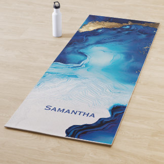 Blue White Gold Marmor Yogamatte