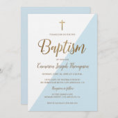 Blue White Gold Moderner Baby Boy No Foto Taufe Einladung (Vorne/Hinten)