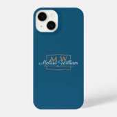 Blue White Gold Monogram Name Script iPhone Hülle (Rückseite)